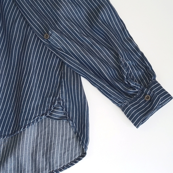 Jane + Delancey Blue White Pinstripe Long Sleeve Button Down Boyfriend Shirt 1X - Picture 5 of 14